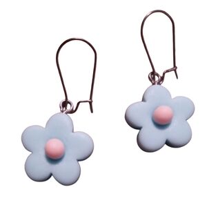 Baby Blue Marzipan Candy Flowers Earrings Pastel Flower Charms Little Girl Gift